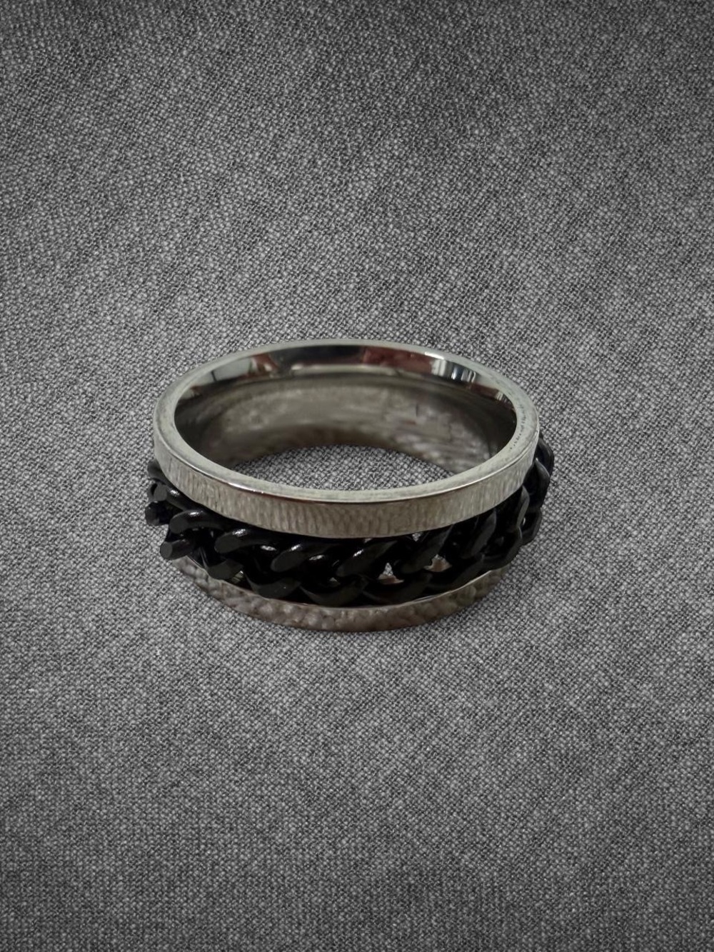 Black Chain Spinner Ring Stainless Steel Fidget Band Size 8